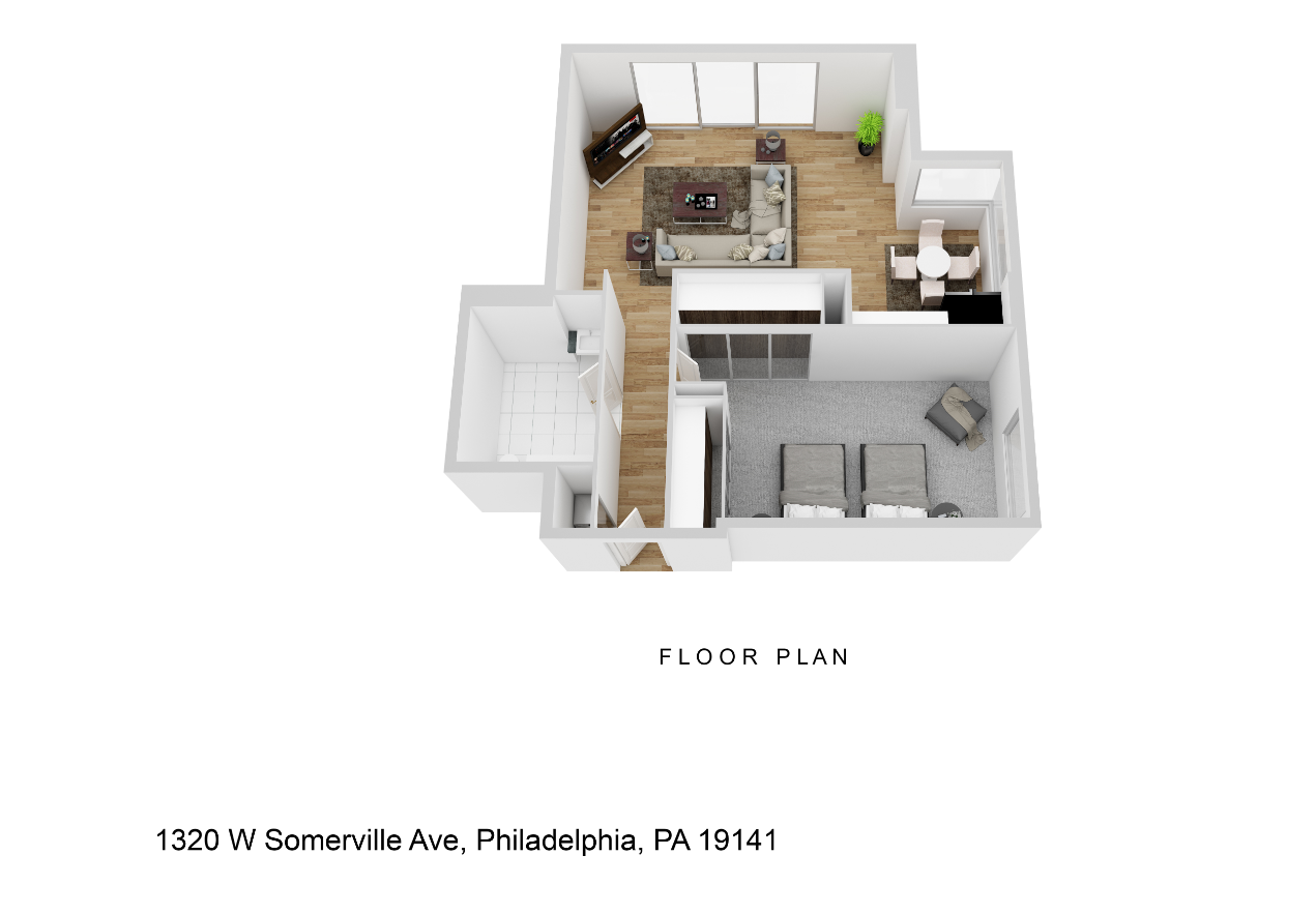 Floor plan for 1 bed, 1 bath, 540 sqft